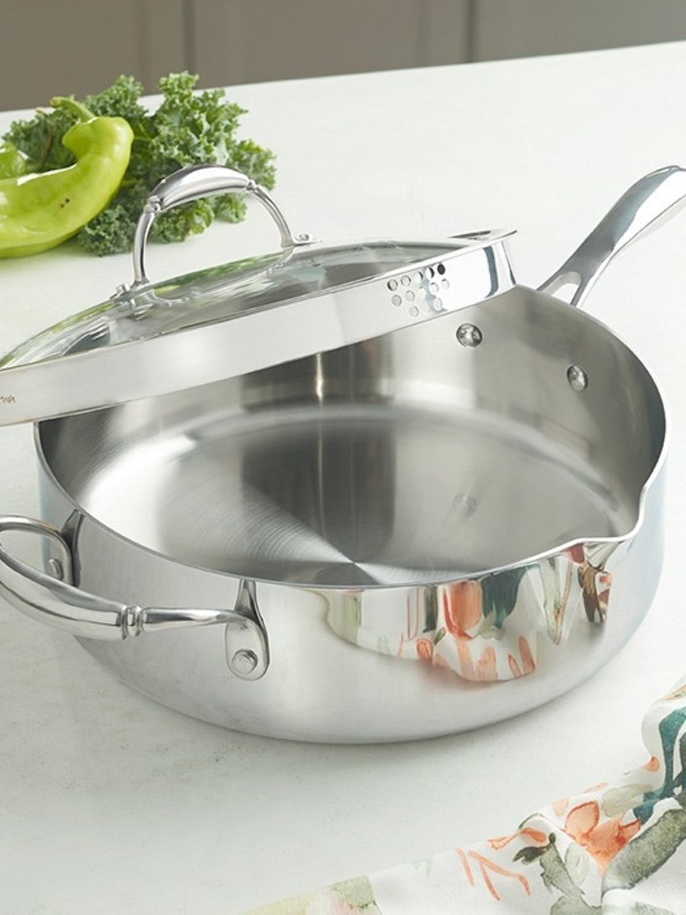 Princess House Tri-ply Stainless Steel Strainer Sauté Pan